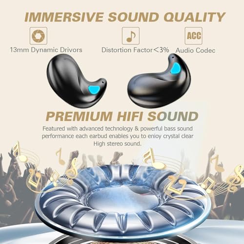 Xmenha Flat Invisible Sleep Wireless Earphone IPX5 Waterproof Thin Invisible Sleep Earbuds for Side Sleepers Sleep Ear Buds Smallest Tiny Small Mini Discreet Earbud for Sleeping Invisible Headphones - color: Nude
