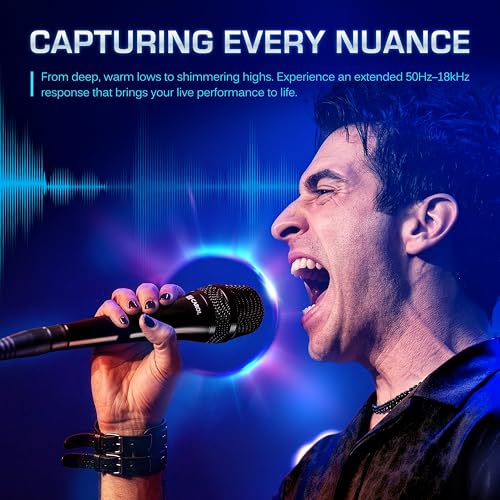 CAROL AC-930 Professional XLR Wired Vocal Microphone for Singing. No-Switch | AHNC supercardioid dynamic mic stops rumble & feedback. 50Hz-18kHz response for studio vocals. Hum-bucking coil blocks EMI.