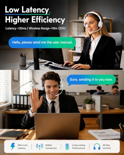 Wireless Headset for Work, HD Sound Bluetooth Headphones with Mic | with ENC Noise Cancelling Microphone and Mute Office/Video Calls/Business/WFH/Home, 50H Playtime for PC/Laptop/Cell Phone - color: White