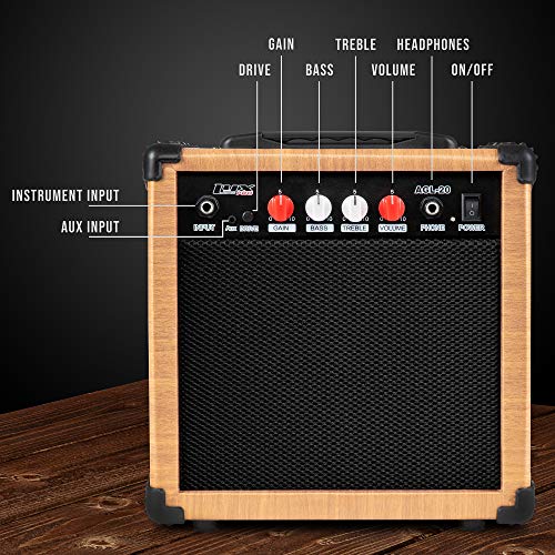 LyxPro Electric Guitar Amp 20 Watt Amplifier Built In Speaker Headphone Jack And Aux Input Includes Gain Bass Treble Volume And Grind - Natural - color: Natural, size: 20 Watt