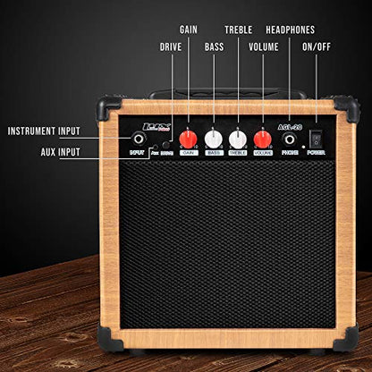 LyxPro Electric Guitar Amp 20 Watt Amplifier Built In Speaker Headphone Jack And Aux Input Includes Gain Bass Treble Volume And Grind - Natural - color: Natural, size: 20 Watt