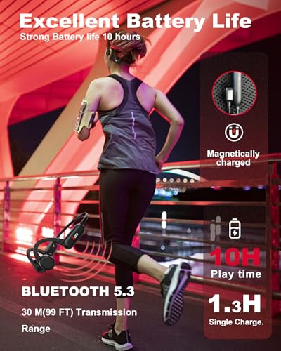 FEICO Bone Conduction Headphones with Built-in MP3 – 32GB Sports Headset, IP68 Waterproof, Bluetooth 5.3 Open-Ear Earphones for Swimming, Running, Cycling & Driving, Mic Included - color: BLUE