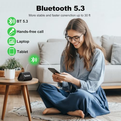 Bobtot Portable Small Bluetooth Speaker, IPX7, 5W | Mini Speaker, Loud and Stereo Sound with Dual Bass, 15H Playing Time, TWS Pairing for Travel, Party, Camping
