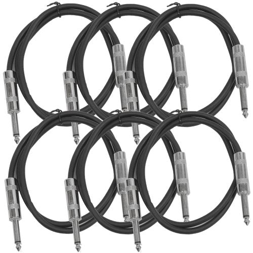 Seismic Audio SASTSX-2Black-6PK 2-Feet TS 1/4-Inch Guitar, Instrument, or Patch Cable, Black - color: Black, size: 2 Foot