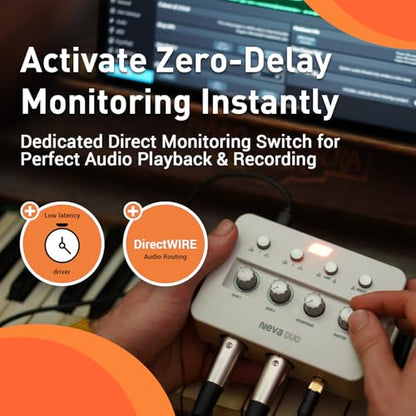 ESI Neva Duo | Professional 24-bit/192kHz 2x2 USB Audio Interface for PC and Mac, Dual XLR, Podcasting, and Streaming, Perfect for Guitarists and Vocalists, Music Production Software Included