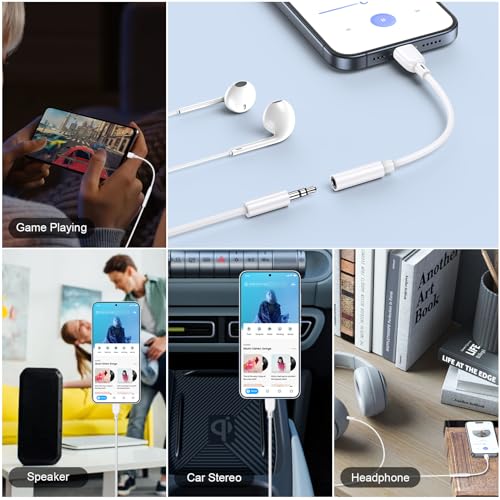 USB C iPhone16 Headphone Jack Adapter,USBC to 3.5MM Headphone Audio Adapter - color: White