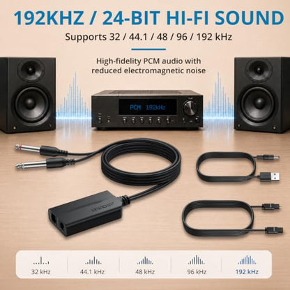 AUTOUTLET Optical to Dual 6.35mm Converter, 192kHz Toslink SPDIF to Dual 1/4" Male Stereo Analog Audio Adapter with Integrated Cable and Optical Cable for Amplifier, Powered Speaker, Mixer