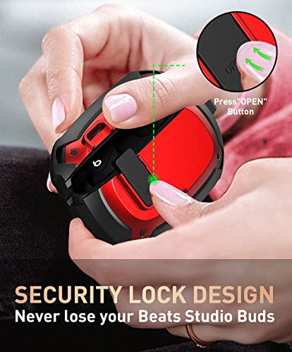 Compatible with Beats Studio Buds/Buds+ Case Cover 2021/2023, [Secure Lock] Cool Beats Studio Buds Plus Protective Shell Men Women with Keychain for New Beats Studio Ear Buds Case - Red[CASE ONLY] - color: Black/Red