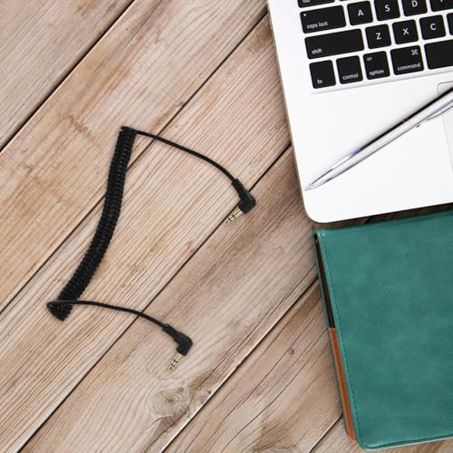 Coiled Right Angle Male to Male Stereo Aux Cable Retractable Spring Extension for Headphones Smartphones Tablets Compatible Audio Wire