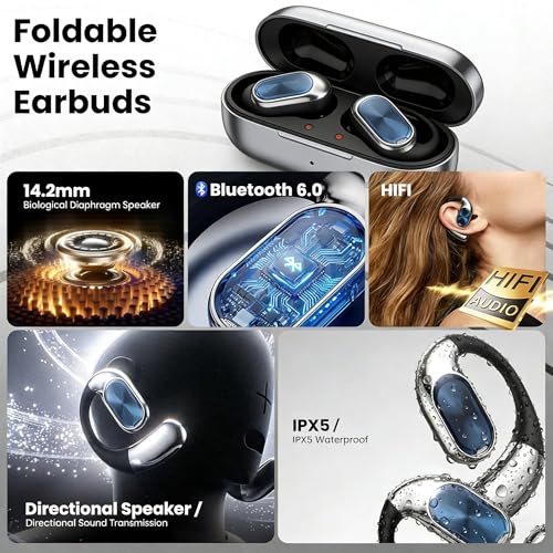 Open-Ear Headphones Bluetooth6.0 IPX5 Wireless Earphones White | Bluetooth6.0 open-ear earhooks, IPX5, Secure non-slip fit, built-in mic, lightweight comfy for running & daily outdoor use - color: ivory white