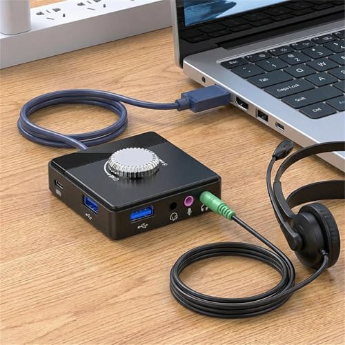 USB Sound Card, External Stereo Sound Card with Volume Control, USB to 3.5mm Jack Audio Adapter for PC, Laptop, Desktop, Headset, Switch and More