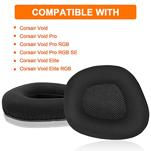 Replacement Ear Pads Cushions for Corsair Void & Corsair Void PRO RGB Wired/Wireless Gaming Headsets with Black Mesh Fabric, Memory Foam - Black - style: Full Mesh