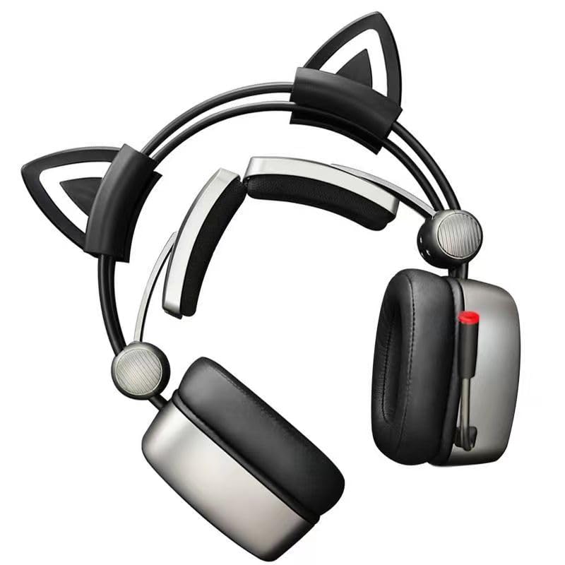 2 Pair Gaming Headsets Cat Ears Clip Universal Silicone Over-Ear Gaming Headphones Kitty Ears Headband Attachment for Kids Headphones Studio Monitor Wired On-Ear Headphone Wired Headset