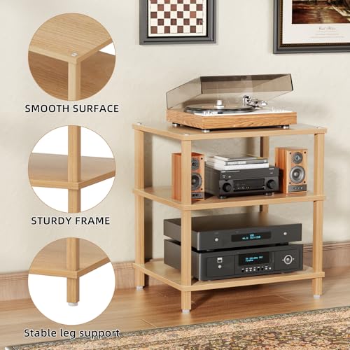 3-Tier AV Media Player Stand, Natural Stereo Cabinet, Modern Audio Shelf, Wooden TV Stand,Game Console Shelf, Multifunctional Entertainment Center, Suitable for Home, Conference Room - color: Natural, size: 3 Tier