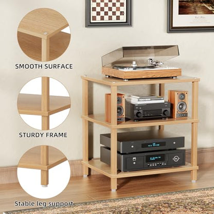 LELELINKY 3-Tier AV Media Player Stand Set of 2, Natural Stereo Cabinet, Wooden TV Stand,Game Console Shelf, Multifunctional Entertainment Center, Suitable for Home, Conference Room, Game Studio - color: Natural, size: 3 Tier