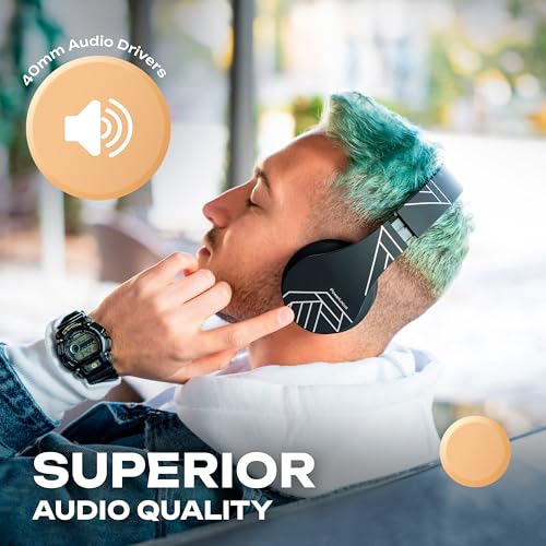 PowerLocus Wireless Bluetooth Over-Ear Stereo Foldable Headphones, Wired Headsets Rechargeable with Built-in Microphone for iPhone, Samsung, LG, iPad (Black/Silver) - color: Black/Silver