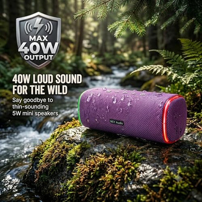 40W Bluetooth Shower Speaker, IPX7 Waterproof Floating Pool Speaker with Interactive Tap-to-Play Drum Beats, 25H Playtime, LED Lights, Built-in Mic for Hands-Free Calls in Bathroom, Purple - color: Purple