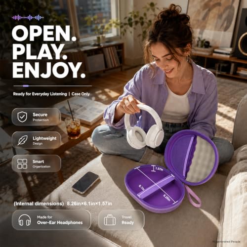 Hard Headphone Case for JBL Tune 770NC/510BT/720BT/520BT/670NC | Wave Foam, Elastic Strap, Soft Lining, Mesh Pocket, Carry Handle, Folded Headphone Storage, Purple , Case Only - color: Purple