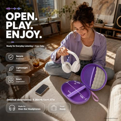 Hard Headphone Case for JBL Tune 770NC/510BT/720BT/520BT/670NC | Wave Foam, Elastic Strap, Soft Lining, Mesh Pocket, Carry Handle, Folded Headphone Storage, Purple , Case Only - color: Purple