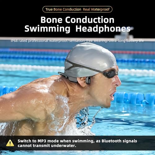 Swimming Headphones, IP68 Waterproof Bone Conduction Headphones,Open Earphones 32GB Memory with Bluetooth Sport Headsets for Swimming Pool Running Cycling-Black
