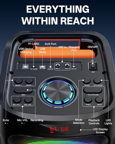Karaoke Machine for Adults, 500W Bluetooth Speaker with Dual 8" Subwoofer - color: Matte black