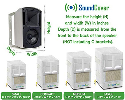 Two White Waterproof 600D Outdoor Speaker Covers for C-Bracket Mounted Speakers – Fits Yamaha NS-AW194, Polk Audio Atrium 4, Herdio 4 (Max Dimensions: H 9.85" x W 5.9" x D 6.9") - size: Small