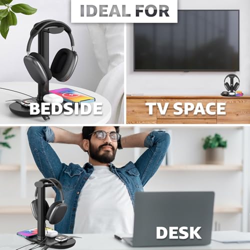 4 in 1 Wireless Charger with Headphone Stand Headset Holder & Station Dock for Apple Watch, AirPods Max/Pro/Pro 2/AirPods 4/ iPhone 16/15/14/13/12 LG, Samsung Galaxy