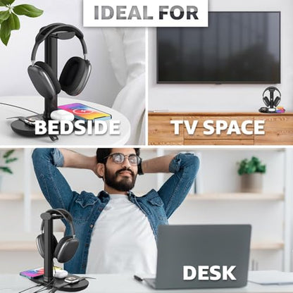 4 in 1 Wireless Charger with Headphone Stand Headset Holder & Station Dock for Apple Watch, AirPods Max/Pro/Pro 2/AirPods 4/ iPhone 16/15/14/13/12 LG, Samsung Galaxy