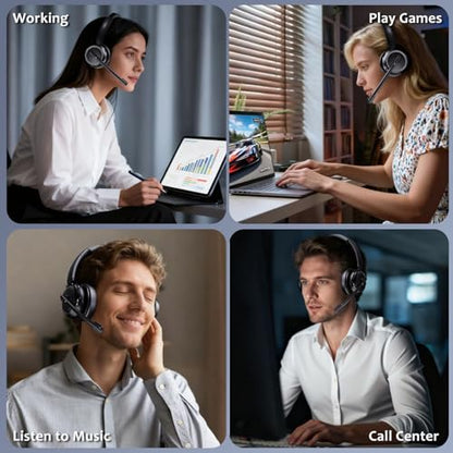 Wireless Headset with Mic for Work, Bluetooth Headphones with Microphone (Noise Cancelling & Mute Button), Wireless Headset with mic for Work/Computer/PC/Laptop/Cell Phones/Call Center/Teams/Zoom/Home