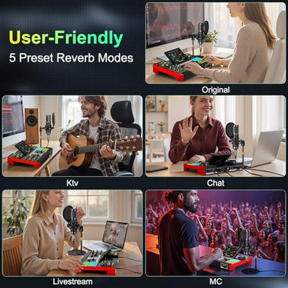 Podcast Equipment Bundle with Live Sound Card Audio Mixer, 3.5mm Condenser Microphone for PC/Phone Streaming and Singing, Podcast Microphone Bundle with Voice Changer sound board