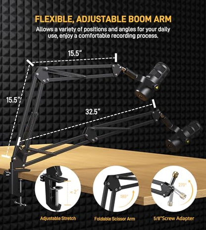 MAONO PD100S XLR Podcast Microphone, Cardioid Studio Dynamic Metal Boom Mic | Compatible with Audio Interface, Audio Mixer, Sound Card for Vocal Recording, Streaming, Voiceover, Music, Content Creation