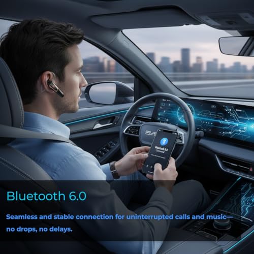 Trucker Bluetooth Headset Wireless, 38H Talk Time Bluetooth 6.0 Headphones with Dual Mic Noise Cancelling, Lightweight Hands-Free Earpiece for Truck Taxi Delivery Drivers, Long Battery Life Headset