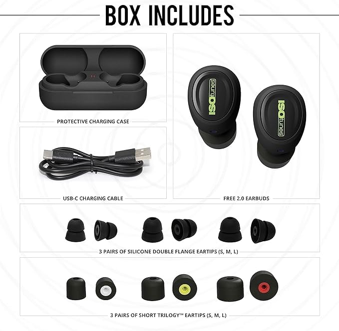 ISOtunes Free 2.0 Bluetooth Hearing Protection, OSHA Compliant Work Earbuds | 25 dB NRR, wireless earplug headphones, OSHA approved, true wireless Bluetooth, designed for work - color: Matte Black