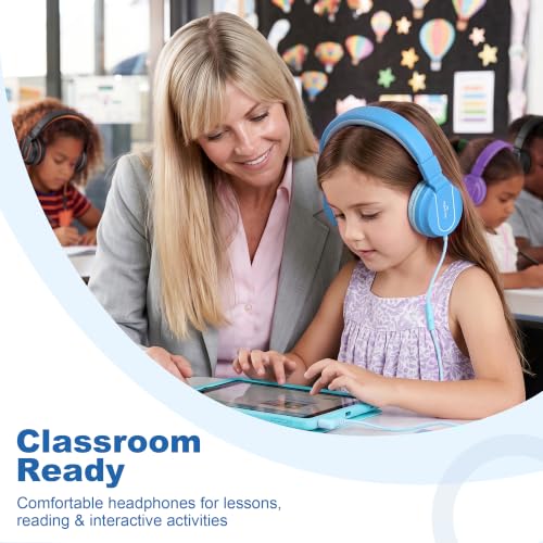 AILIHEN I35 Kids Headphones for School with Mic, 93dB Safe Volume, Lakeblue | Wired On Ear Headphones for Girls Boys, 3.5mm Foldable Lightweight for Classroom Chromebook, Laptop, Computer, Tablet - color: Lagoon Blue
