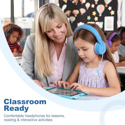 AILIHEN I35 Kids Headphones for School with Mic, 93dB Safe Volume, Lakeblue | Wired On Ear Headphones for Girls Boys, 3.5mm Foldable Lightweight for Classroom Chromebook, Laptop, Computer, Tablet - color: Lagoon Blue