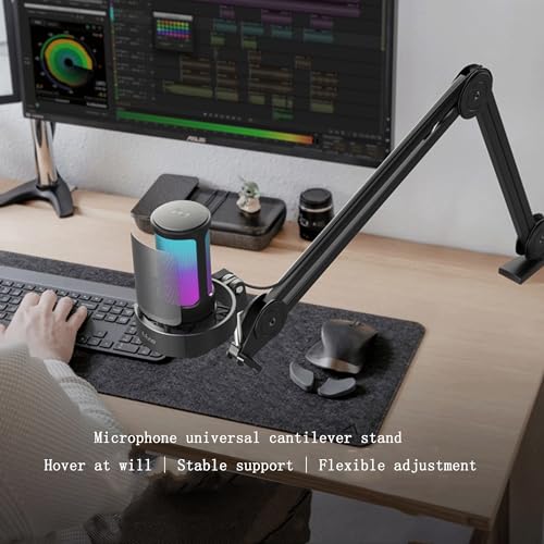 Mic Stand Desk Foldable Low Profile Mic Arm, Maximum Load 2kg Suspension Boom, Desktop Boom Microphone Stand With Universal Clip For Streaming Recording Podcast Game 360° Mic Stand ( Size : Short )