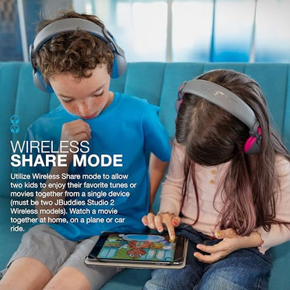 JLab, JBuddies Studio 2, Kids Wireless Headphones, On Ear, Bluetooth, Volume Limiter, Share Mode, Foldable, Grey/Blue