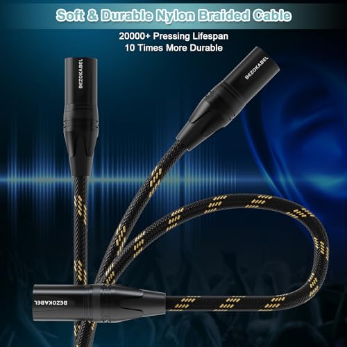 XLR Male to 1/4 inch (6.35mm), TRS to XLR Cable 10ft 2packs | Quarter Inch to Microphone Cable， Nylon Braided Cable，Gold-plated Connector - size: 10ft 2Pack, style: XLR Male to 6.35