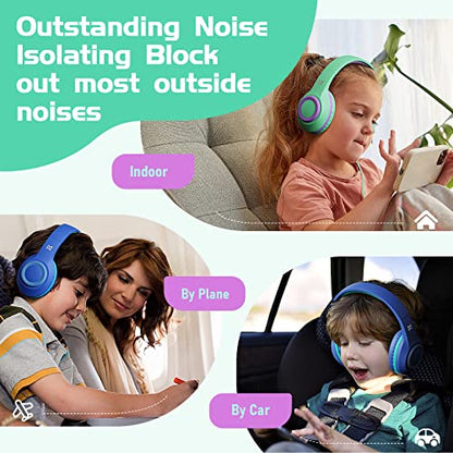 Kids Headphones with Mic, 94dB Volume Limit Over Ear Kids Headphones Wired for School - Mint