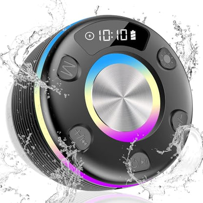 OYIB Bluetooth Shower Speaker, Portable Bluetooth Speaker 360° HD Sound, RGB Lights, IPX7 Waterproof Wireless Speaker with Suction Cup and Mic, Shower Radio for Party/Outdoor/Travel/Gifts/Black - color: Deep Black