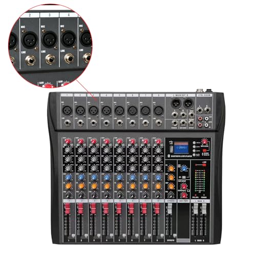 Professional Digital 8 Channel Mixer Sound Board Console Bluetooth Live Studio Audio Mixer Power Mixing USB 110V-220V Dynast, GGM-510013B-6656