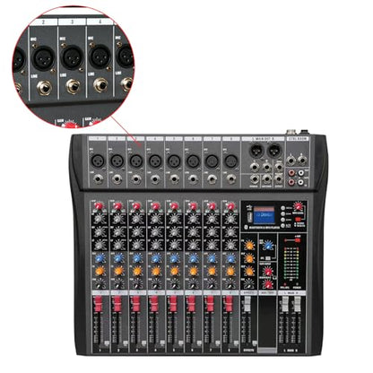 Professional Digital 8 Channel Mixer Sound Board Console Bluetooth Live Studio Audio Mixer Power Mixing USB 110V-220V Dynast, GGM-510013B-6656