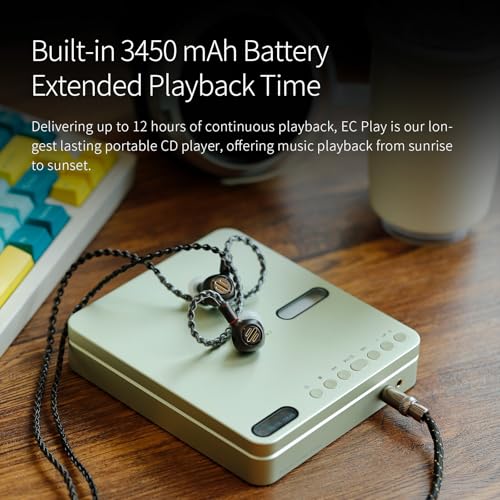 SHANLING EC Play Portable HiFi CD Player,USB DAC CS43198 DAC+Dual SGM8262 | 384kHz/32bit,DSD256,Two-Way Bluetooth 6.0, LDAC,Up to 700mW@32Ω Output,3.5mm+4.4mm Headphone Output,Coaxial,Green - color: EC Play Green