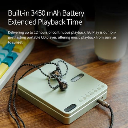 SHANLING EC Play Portable HiFi CD Player,USB DAC CS43198 DAC+Dual SGM8262 | 384kHz/32bit,DSD256,Two-Way Bluetooth 6.0, LDAC,Up to 700mW@32Ω Output,3.5mm+4.4mm Headphone Output,Coaxial,Green - color: EC Play Green