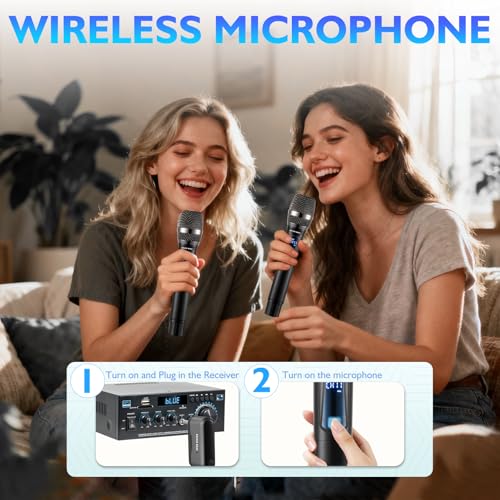 Karaoke Wireless Microphones for Singing with Auto 2.4GHz Stable Reception
