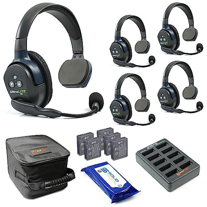 Eartec UL5S Ultralite HD Wireless Intercom Headset System, 5-Person Full Duplex, Single Ear, DECT Interference-Free, Up to 1000ft Range, Team Communication for Crews - color: Single, size: 5 x Single