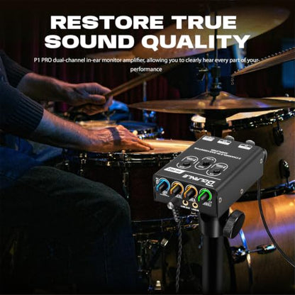 Bolanle P1-Pro 2-Channel Personal in-Ear Monitor Amplifier, Black | Stereo headphone amp with dual XLR/TRS inputs, mono/stereo switching, mix/balance, 3.5 mm output, USB-C 5V or 2 AAA power - color: P1 PRO(Black)