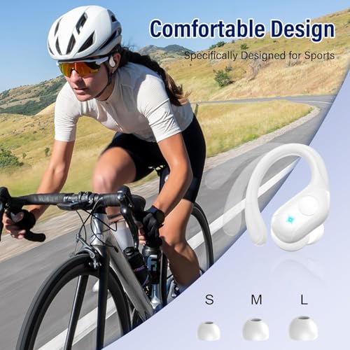 Qecnato Wireless Earbuds Bluetooth 5.4 Headphones 75H Stereo Deep Bass Sports Over Ear Buds with Earhooks, LED Display Bluetooth Earbuds with 4 ENC Mic, IP7 Waterproof Earphone for Running, White