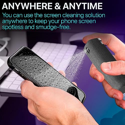 Screen Cleaner Spray (16oz + mini Cleaner) – Best Large Cleaning Kit for | LCD LED OLED TV, Smartphone, iPad, Laptop, Touchscreen, Computer Monitor, Electronic Devices, Microfiber Cloth and 2 Nozzles - size: 16 Fl Oz + 0.3 Fl Oz