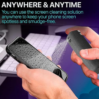 Screen Cleaner Spray (16oz + mini Cleaner) – Best Large Cleaning Kit for | LCD LED OLED TV, Smartphone, iPad, Laptop, Touchscreen, Computer Monitor, Electronic Devices, Microfiber Cloth and 2 Nozzles - size: 16 Fl Oz + 0.3 Fl Oz